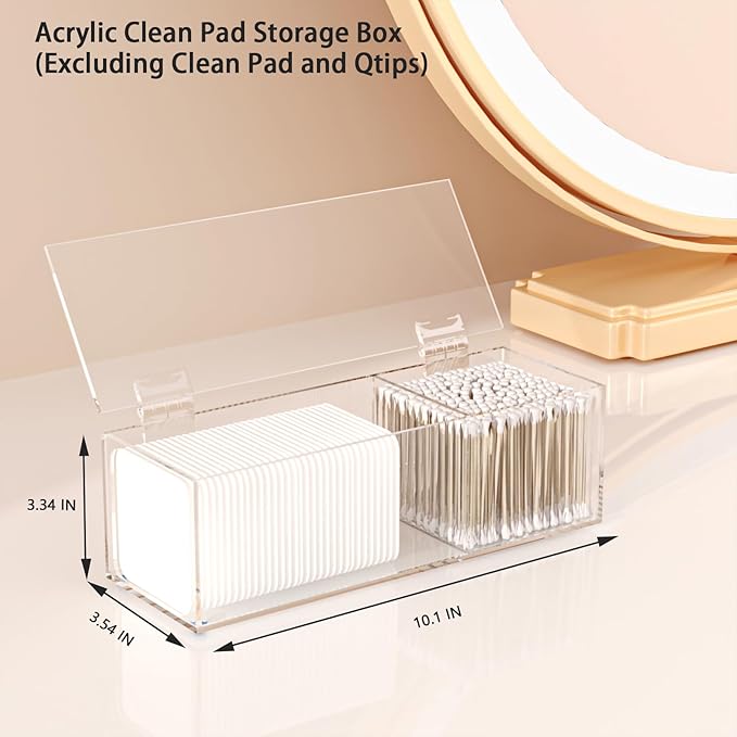 JHJFRAWY Clear Acrylic Qtip Holder for Clean Skin Club Clean² Pads Clean with Flip-Top Lid 2-Grid Canister Cotton Pad and Swab Dispenser Cotton Round Organizer for Bathroom Vanity Countertop
