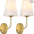 Antique Brass Hardwired Wall Sconce Set of 2 - Gold Finish with White Fabric Shades，Bedroom Lighting, Living Room, Farmhouse, Fireplace, Hallway, Bedside Lamp,Bathroom Wall Lights