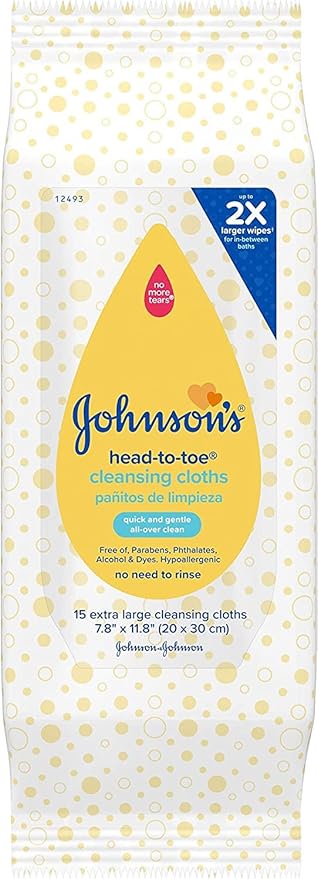 Johnson & Johnson 117008 Head-to-Toe Cleansing Clothe, 15 Count(Pack of 6)
