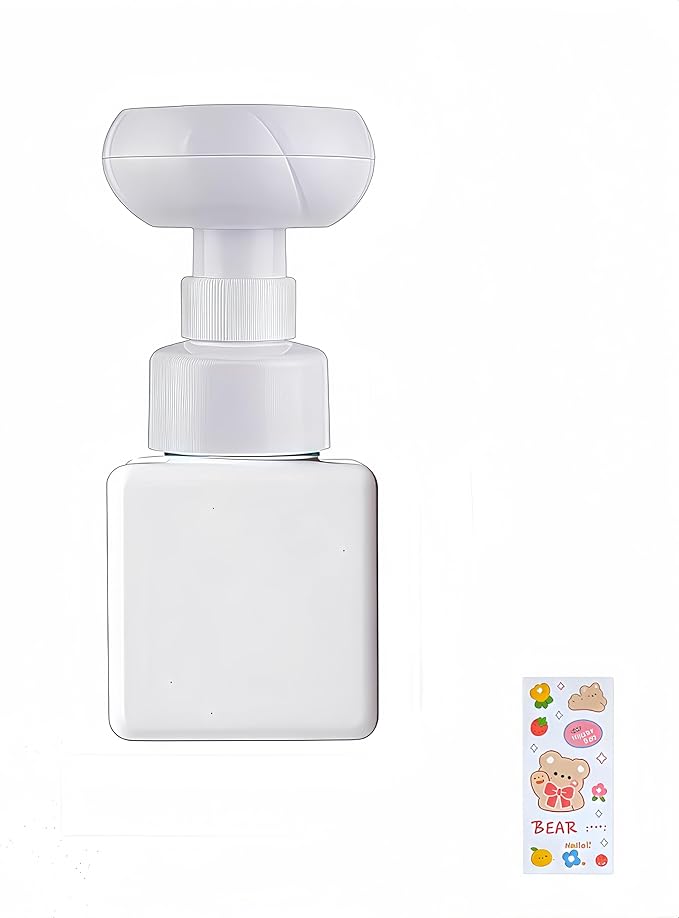 WJCCLYJC Flower Foam Dispenser Pump Bottle-250ml Reusable Plastic Soap Dispenser for Shampoo, Hand Soap&Bath, Includes Cute Stickers, Perfect for Kids Bathroom Or Kitchen (White)