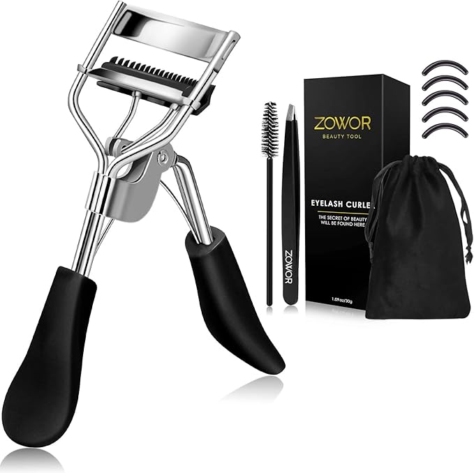 Eyelash Curler with Comb Fit All Eye Shape Curved Eyelash Curlers,Natural and Long Lasting Lash Curler for Women Make Up Gift（Black