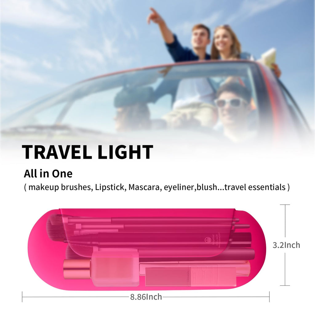AGIKET Silicone Makeup Brush Holder Travel Cosmetic Bag：Soft Portable Cosmetic Face Brushes Holder with Upgrade Anti-Fall Out Magnetic Closure, Large Travel Makeup Brush Case - Babbie Pink