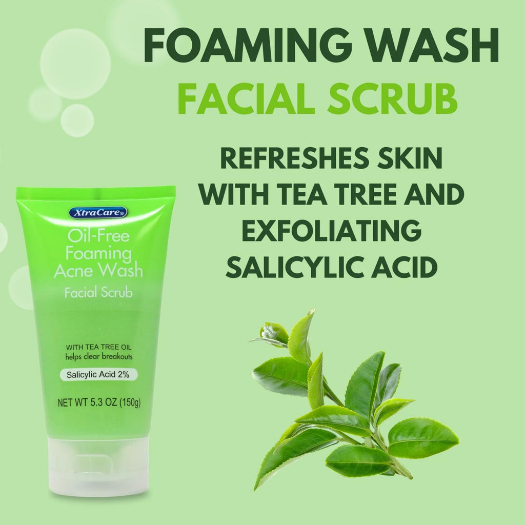 XtraCare OIL FREE FOAMING ACNE WASH Facial Scrub 5.3 oz. with Tea Tree Oil (Pack of 2)