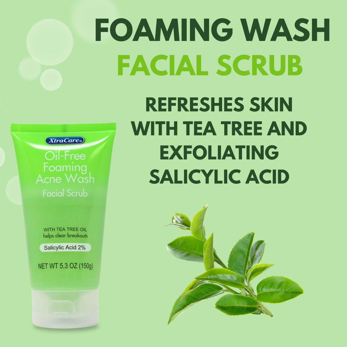 XtraCare OIL FREE FOAMING ACNE WASH Facial Scrub 5.3 oz. with Tea Tree Oil (Pack of 2)