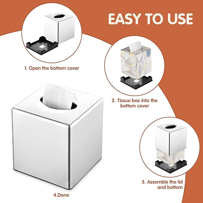 Tissue Box Cover, Square Facial Tissue Holder Storage for Bathroom Vanity, Countertops, Dressers, Night Stand, Parlors and Offices - Mirror