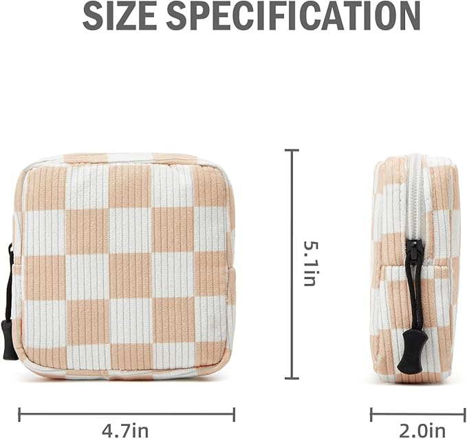 ZOEMTIU Small Makeup Bag for Purse,Mini Cosmetics Bag cute Zipper corduroy Cosmetic Pouch Storage Pouch Travel Toiletry Organizer for Women Girls(Checkered Orange)