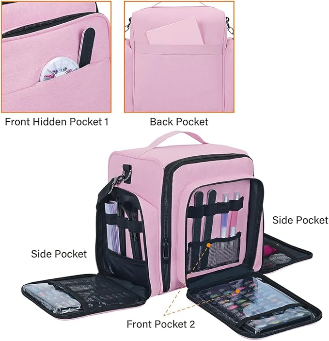 UOZL Nail Polish Organizer Case Hold 60 Bottles with 2 Detachable Bag,Pink