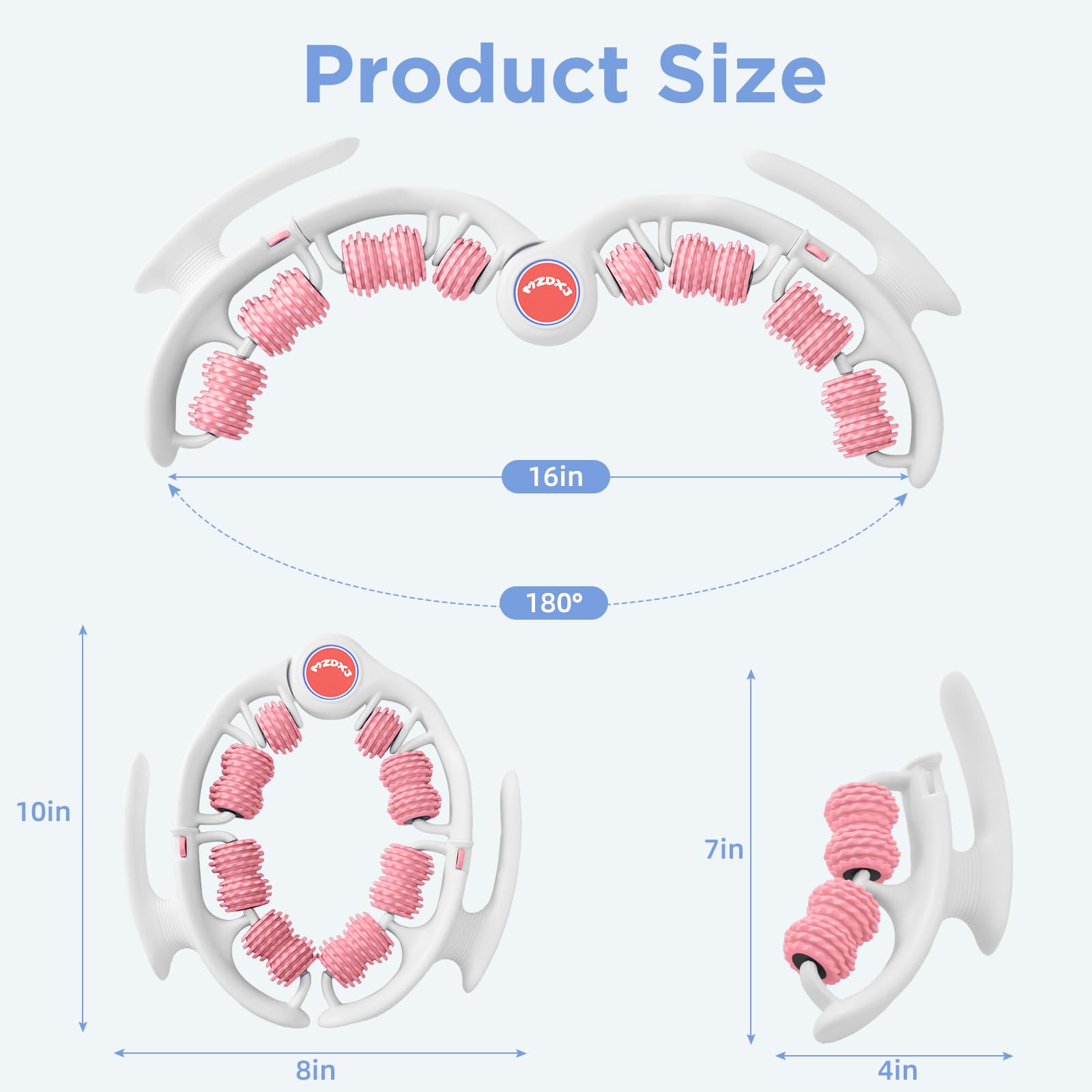MZDXJ Cellulite Massage Tool - Lymphatic Drainage Massager - Muscle Roller, Deep Fascia Massage, Dimpled Skin Removal, Legs/Thighs/Buttocks, Anti-Cellulite Roller, Smooth Skin (14 Wheel - Pink)