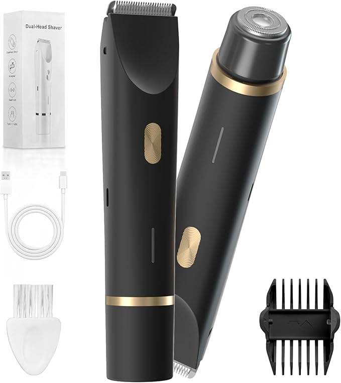Fanovae Bikini Trimmer for Women, 2 in1 Electric Razor for Pubic Hair, Bikini Line and Body, Dual-Ended Shaver, USB-C Rechargeable, IP67, Designed for Sensitive Areas (Black Gold)