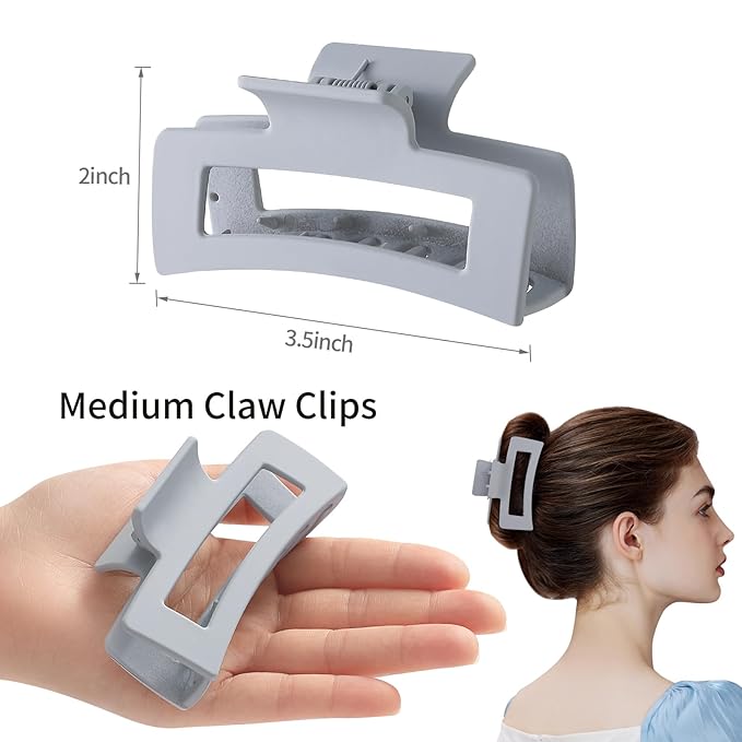 Sisiaipu 6 Pack Hair Clips, 3.5 Inch Medium Hair Claw Clips for Women and Girls - Grey