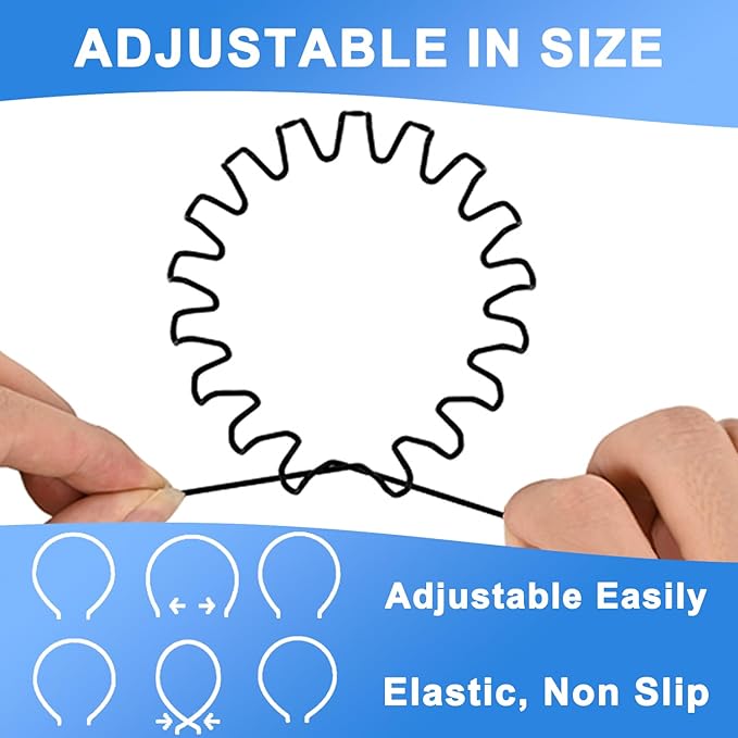 Metal HairBand for Men, Unisex Wavy Spring Hair Band, Black Zig Zag Headband, Fashion Elastic Hair Accessories Perfect for Outdoor Sports and Daily Use (8 Pack)