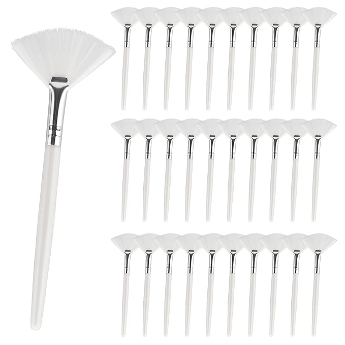 Yitexin 30 Pieces Soft Fan Brush for Facial Esthetician, Flat Head Fan Makeup Brush, Cosmetic Face Applicator Tool for Mud Cream Makeup Peel Women (White)