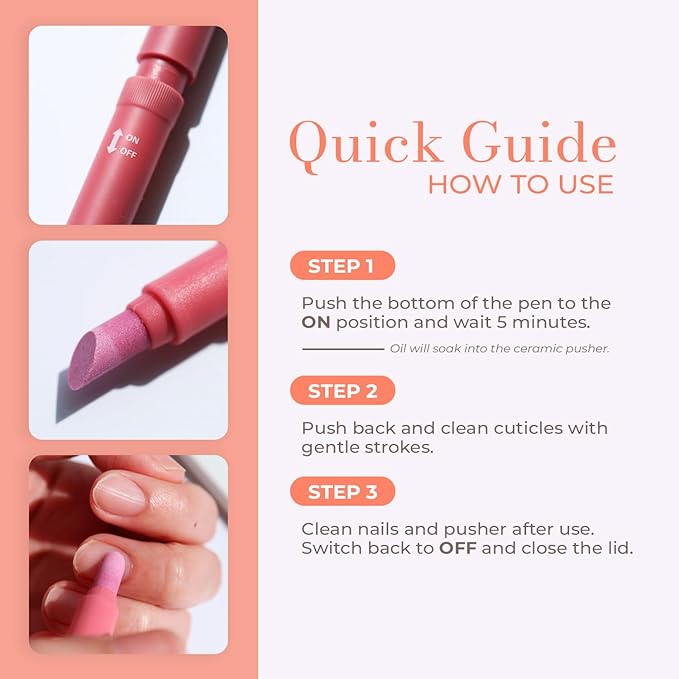 VICTORY NAIL Ceramic Cuticle On/Off Oil Pusher Cuticle Pusher (4 colors) (Rose)