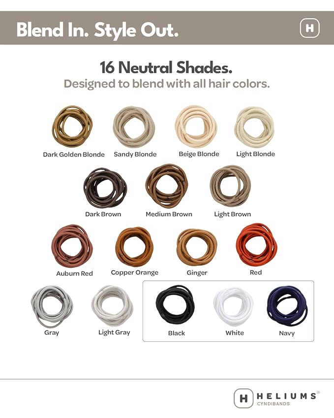 Heliums Small Hair Ties - Mix - No Damage Mini 1 Inch Reusable 2mm Elastics for Thin Hair and Kids, Neutral Ponytail Holders - 48 Count (Neutrals Mix)