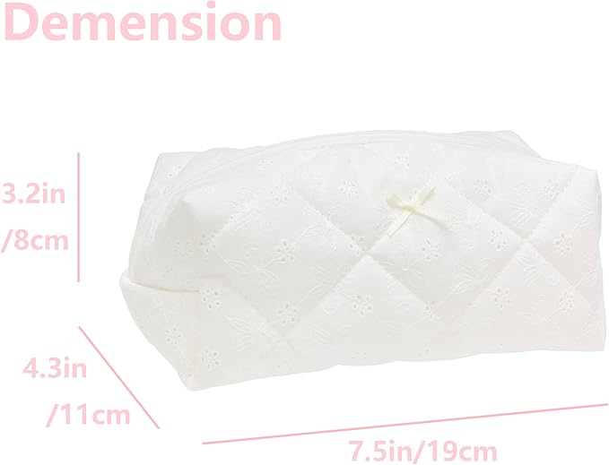 Cozy Makeup Bag for Women,Zipper Cosmetic Pouch,Embroidery White,6 Pack