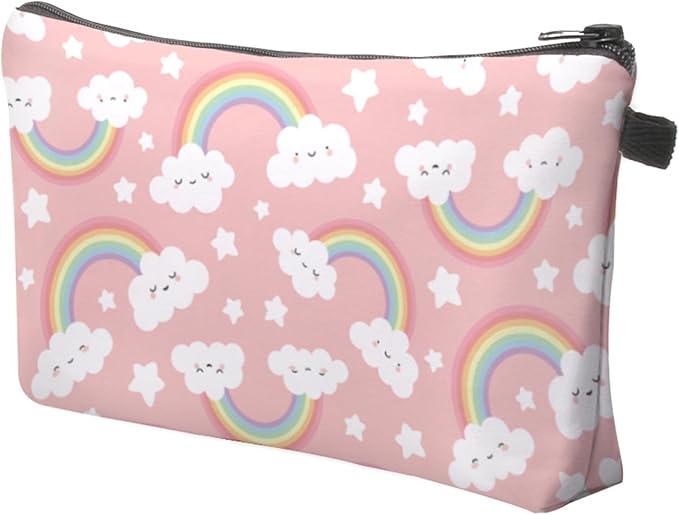 Aiphamy Cute Travel Makeup Bag Cosmetic Bag Small Pouch Gift for Women (Cloud Rainbow)