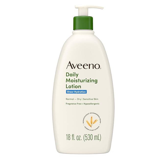 Aveeno Daily Moisturizing Sheer Hydration Fragrance-Free Lotion with Prebiotic Oat for Dry Skin, Lightweight, Non-Greasy and Fast-Absorbing Body Lotion Nourishes Skin with 48-Hour Moisture, 18 Fl Oz