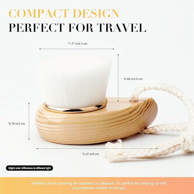 Face Wash Brush, Soft Bristle Face Cleansing Brush with Wood Handle & Hanging Loop, Manual Facial Brush for Gentle Daily Cleansing, Rich Lather, Travel Friendly