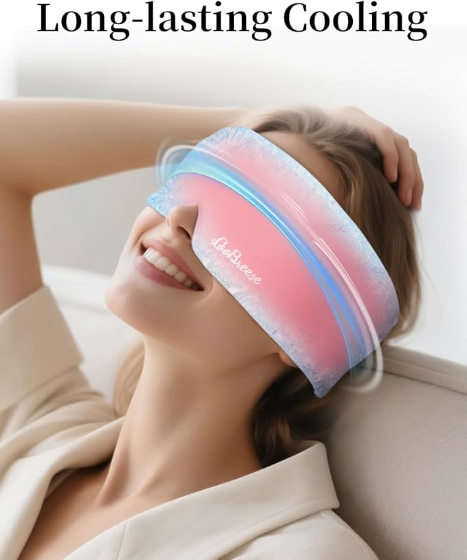 Cooling Eye Mask for Puffy Eyes, FSA Eligible HSA, Headache and Migraine Relief Gel Eye Mask, for Headache, Puffiness, Eye Strain, Reusable Face Ice Pack for Post-Surgery Care, Light Pink