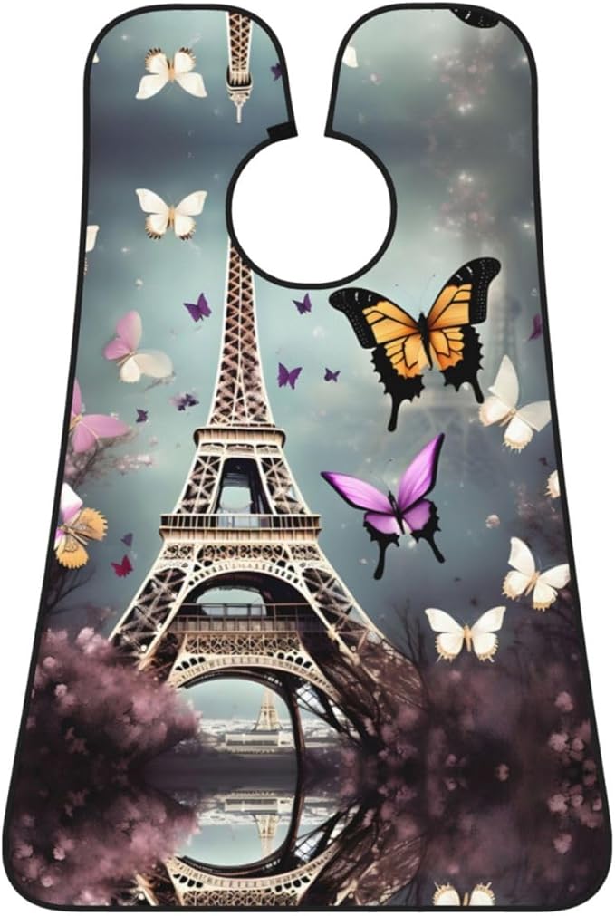 Romantic Paris Butterfly Eiffel Print Beard Bib Apron For Men, Beard Hair Catcher For Men Shaving Trimming,Beard Cape Cloth