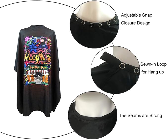 Barber Cape for Men, PELOCAPA Hair Cutting Cape with Metal Snap Closures, Professional Salon Cape, Large Waterproof Hairdressing Cape for Hairstylist- 63”× 56”(Graffiti Style)