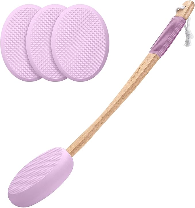 AmazerBath Lotion Applicator for Back, Feet, 4 Replaceable Pads with Long Handle, Back Sunscreen Applicator for Elderly, Women, Apply Cream Medicine Skin Cream Moisturizer Sunscreen Tanner, Blue