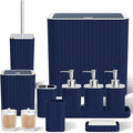 InnJoey Bathroom Accessory Set - Bathroom Set, 27PC Bathroom Accessories Set, Navy Blue Bathroom Sets with Shower Curtain and Rugs, Mini Trash Can, Toilet Brush, Trash Can & Soap Dispenser