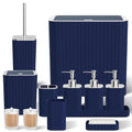 InnJoey Bathroom Accessory Set - Bathroom Set, 27PC Bathroom Accessories Set, Navy Blue Bathroom Sets with Shower Curtain and Rugs, Mini Trash Can, Toilet Brush, Trash Can & Soap Dispenser
