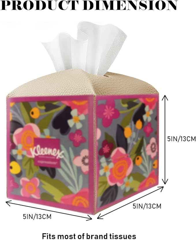 Tissue Box Cover Holder Square Tissue Cube Cover PU Leather Tissue Organizer with Bottom Belt for Bathroom, Tabletop, Car, Night Stands, Office, Home, Kitchen (1, SoftBeige)