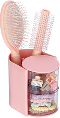 GUSHBIN Hair Accessories Organizer with Brush Holder Rotating Hair Clips Container Hair Organizer Storage Box for Bathroom Countertop, Pink
