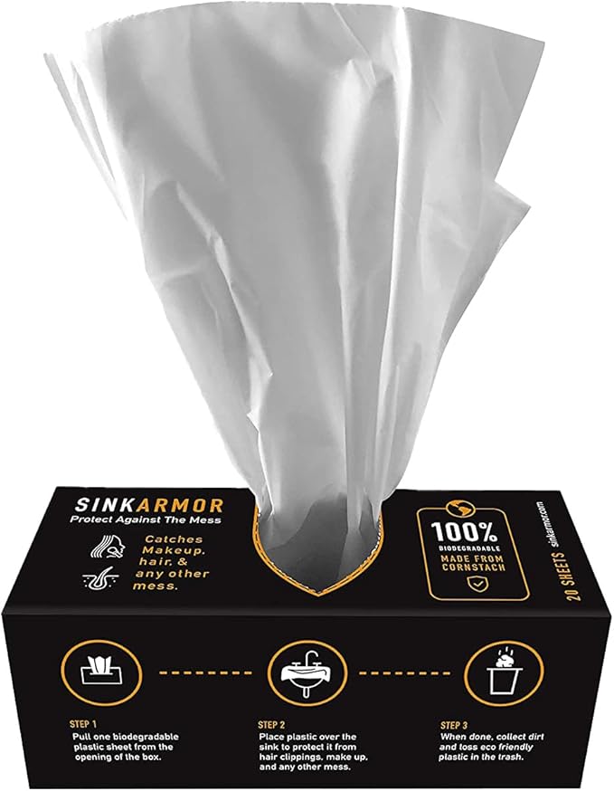 SinkArmor - Premium Barber Plastic Disposable Sink Guards - Beard Trimmer for Men Apron Cape & Beard Bib Alternative - Single Use - 20 Count