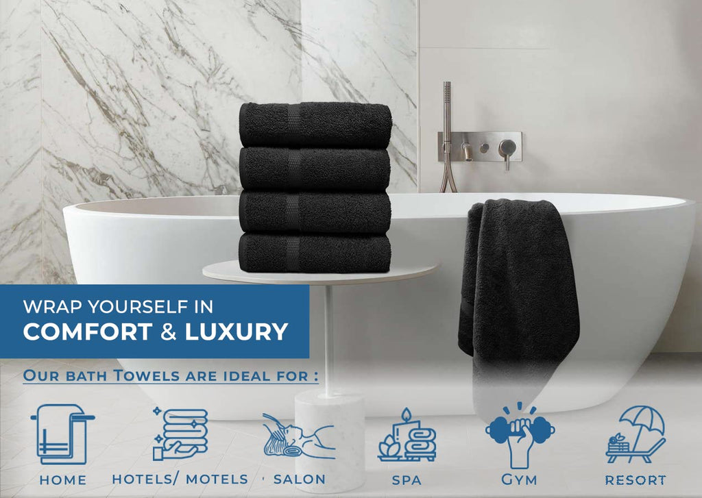 DAN RIVER 600 GSM Cotton Large Bath Towels Set of 4, 27 x 54 Inches, Black