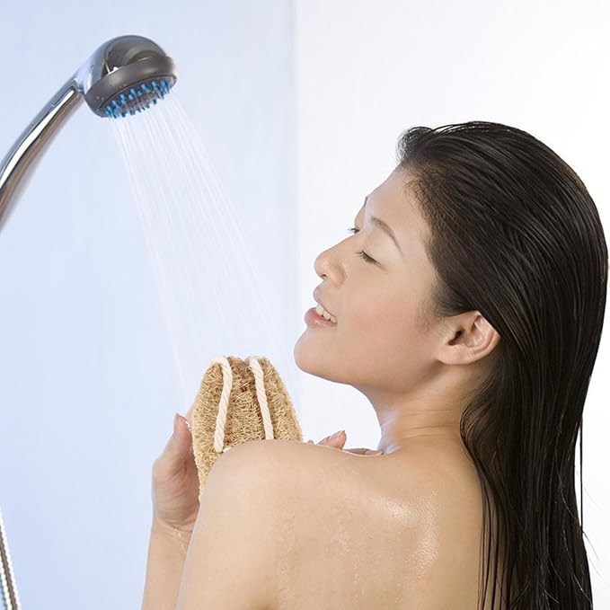 FAVOMOTO Exfoliating Loofah Back Scrubber Strap Natural Luffa Bath Body Strap for Shower Dead Skin Removal Suitable for Men and Women