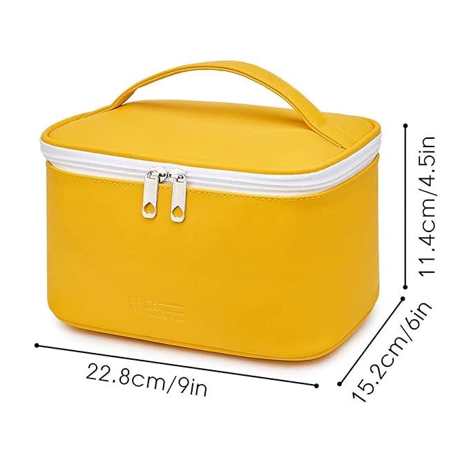 Meiyuuo Travel Makeup Bag for Women, PU Leather Cosmetic Bag, Yellow