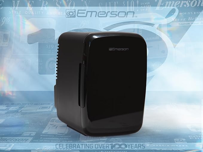 Emerson EFC-5000 Portable Mini Fridge Cooler for 6 Cans, Compact 4L Capacity, Lightweight Design, AC/DC Power Compatibility, and Removable Shelf – Perfect for Home, Office, Dorms, and Travel, Black
