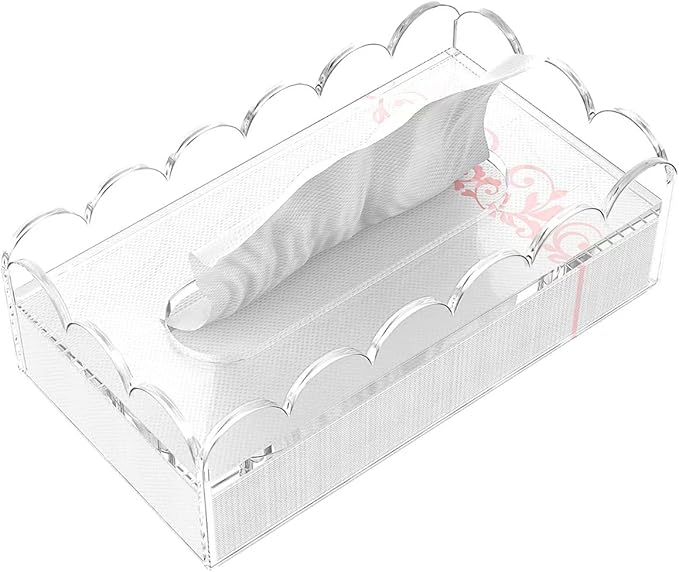 LUGUNU Clear Acrylic Tissue Box Cover Holder - Fits Standard Tissue Boxes, 8mm Thick Lid & Non-Slip Design, Rectangle Napkin Dispenser Organizer for Bathroom, Office, Kitchen (8.9x4.9x2.9in)