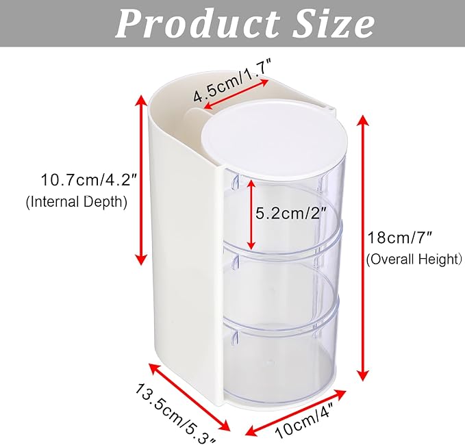 GUSHBIN Rotating Hair Accessories Organizer with Comb Holder Plastic Hair Clips Storage Container Cosmetic Storage Box for Makeup Sponge Brush, 3-Layer White