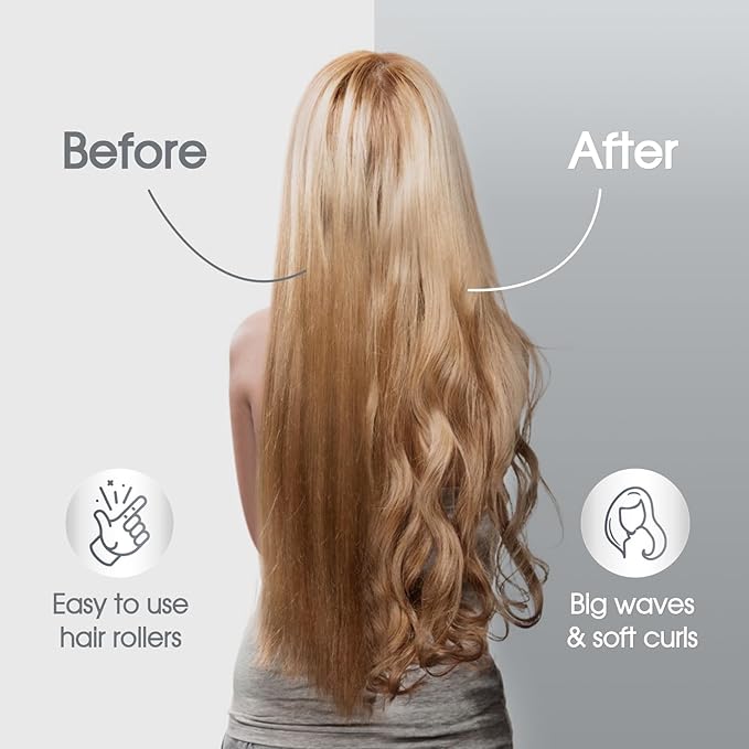 Self-Grip Ceramic Ionic Thermal Hair Rollers Set - 18 Velcro Rollers for Long and Short Hair, Blowout Look, Salon Quality