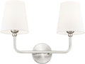 2-Light Bathroom Light Fixtures, Brushed Nickel Vanity Lights, Double Wall Sconce with Flared White Fabric Shade, Modern Sconces Wall Lighting for Hallway Bedroom Stairway, VL837-BN-2-S