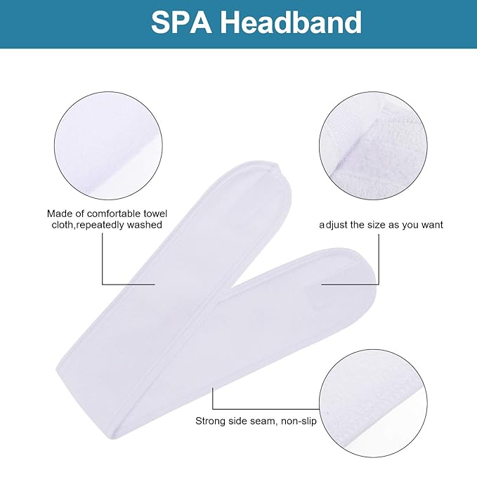 Whaline Spa Headband 4 Pcs White Makeup Hair Band Facial Head Wrap Hair Tie