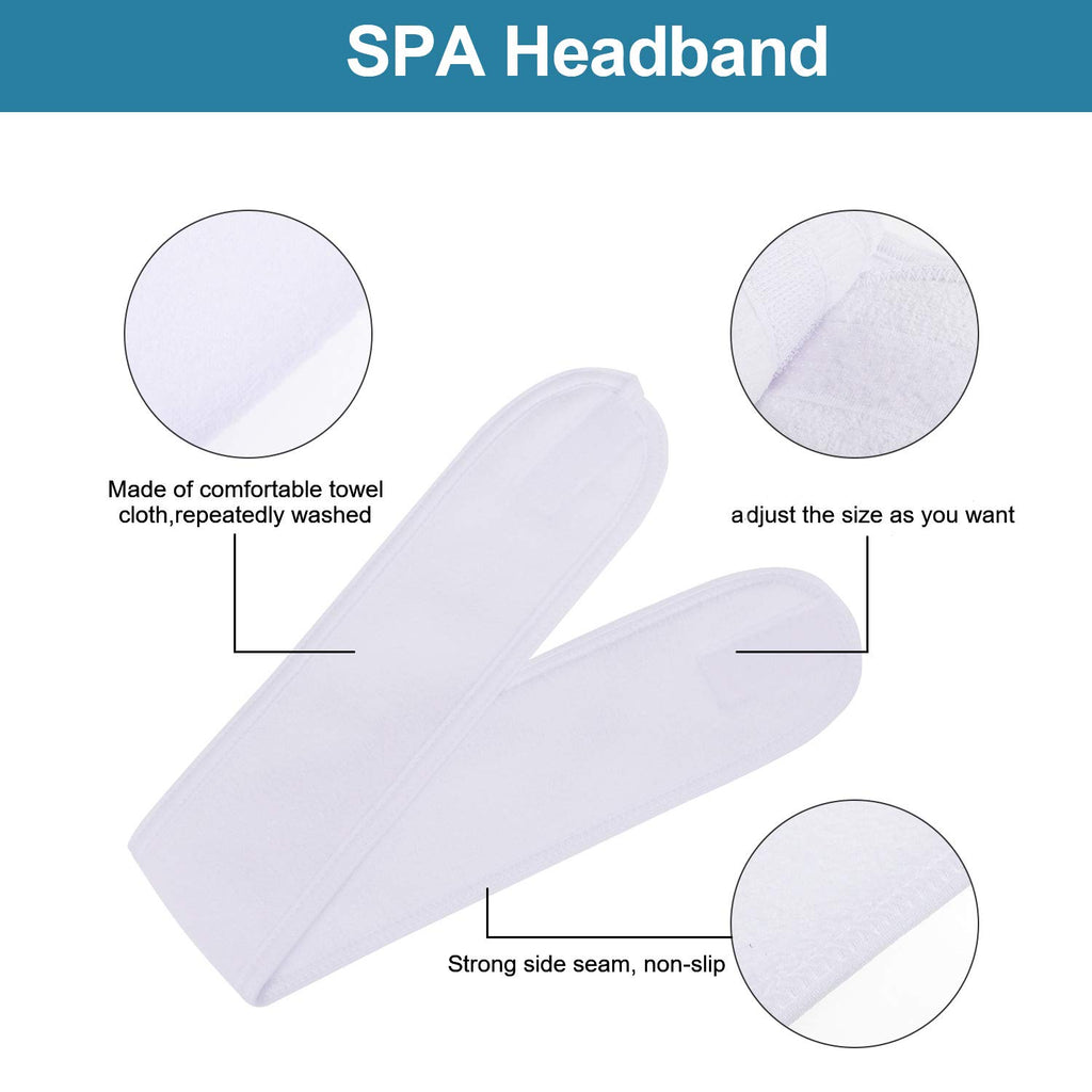Whaline Spa Headband 4 Pcs White Makeup Hair Band Facial Head Wrap Hair Tie