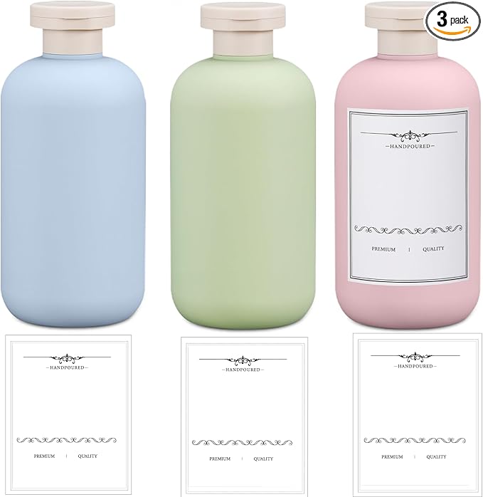 UMETASS 3 PACK Travel Shampoo Bottle, Empty Plastic Squeeze Bottles 6.8oz with Flip Cap, Lotion Container for Toiletries Travel Size Shampoo and Conditioner