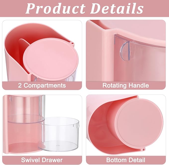 GUSHBIN Hair Accessories Organizer with Hair Brush Holder Spinning Cosmetic Storage Case for Makeup Sponge Plastic Desktop Organizer, 3-Layer Pink
