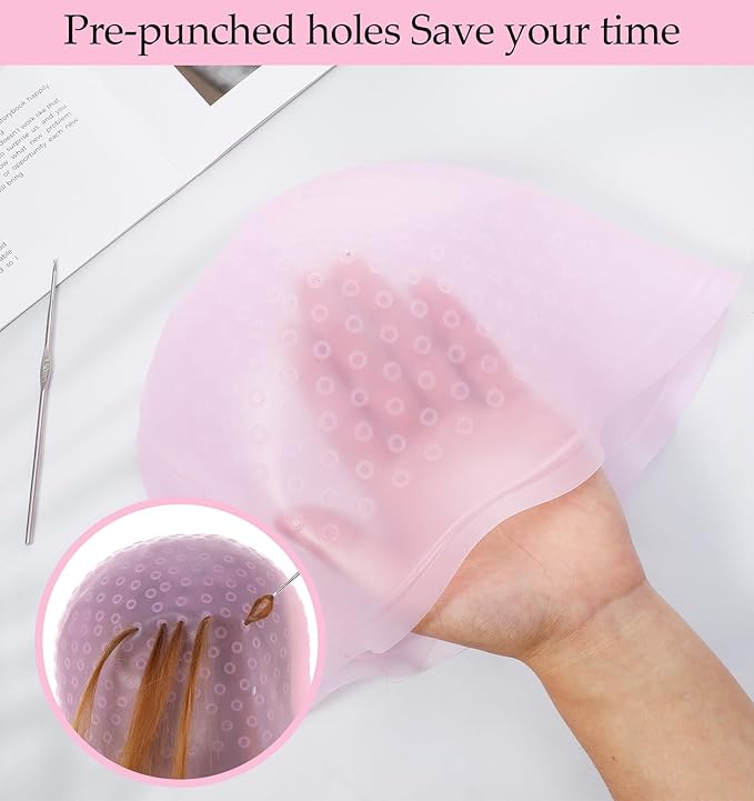 Frosting Caps for Highlighting Hair, Professional Hair Highlighting Caps for Hairs with Needle, Precise Punching for Salon Dyeing for Women & Men (Reusable)