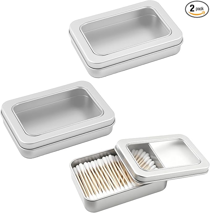 2-Pack Cotton Ball Holder for Travel & Bathroom - Dental Floss Qtip Dispenser Holders - Portable Travel Floss Case Box - Empty Metal Cotton Swab Hair Ties Floss Picks Containers w/Dustproof Lid
