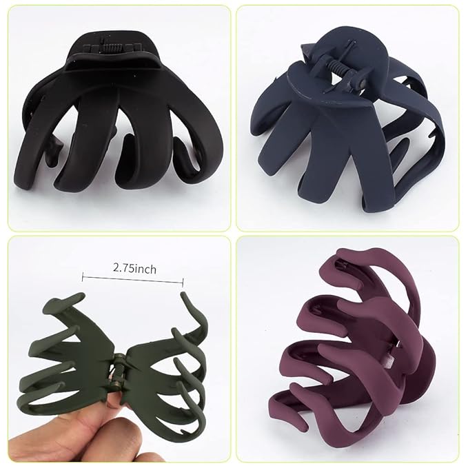 ATODEN Large Octopus Matte Jumbo Hair Clips for Thick Hair - 5 Pieces 3.15" Cute Giant Jaw Clips for Women