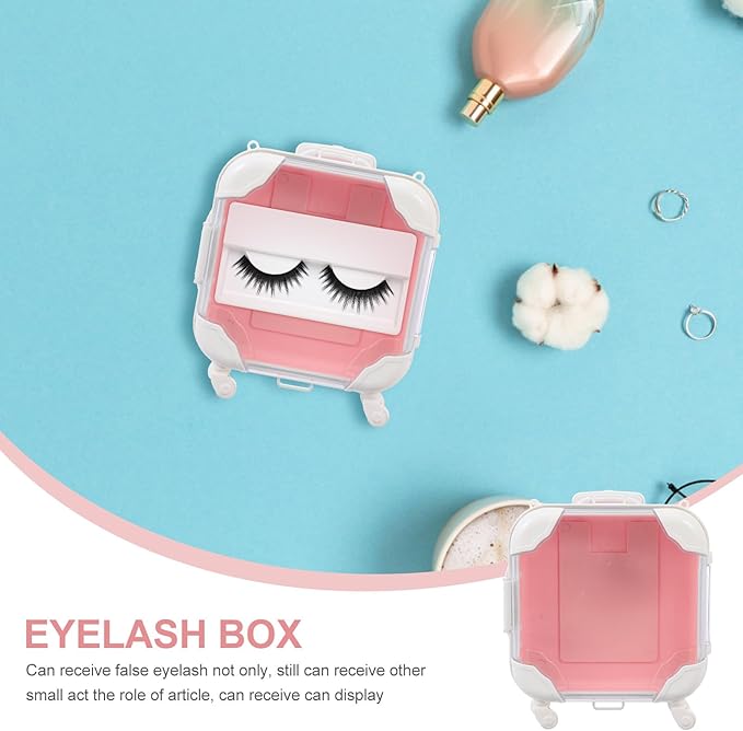Housoutil False Eyelash Storage Case Pink Eyelash Organizer Compact Packing Box for Travel and Household Use