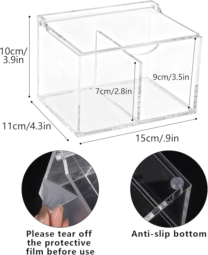 Clear Acrylic Cotton Swab Ball Holder Qtip Organizer with Lid 2-Grid Cotton Swab/Pad/Ball Holder Container Home Bathroom Vanity Countertop Decor