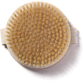 HiKin Round Wooden Natural Bristles Dry Bath Body Brush, Dia4.3” Handheld Shower Brush Back Scrubber for Exfoliating, Cellulite and Detox, etc.