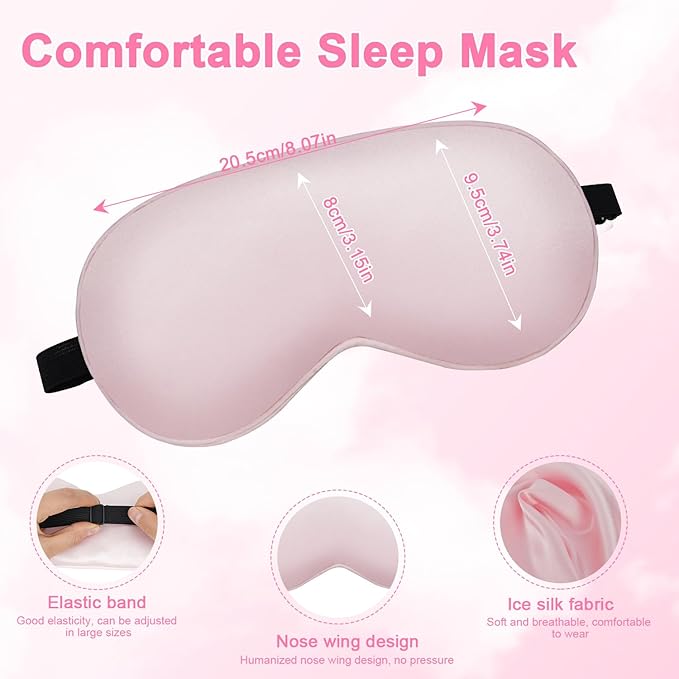 Cavoilu Sleep mask w/Cooling Gel Eye Mask, 2Packs Heated Eye Mask for Sleeping, Reusable Ice Silk Blackout Eye Cover Sleeping Mask for Travel, Home, Office, Yoga, Stocking Stuffers (Black+Pink)